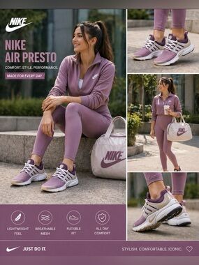 Nike Air Presto Purple White Sneakers Women US 8 EU 39 Comfortable Running 👟.